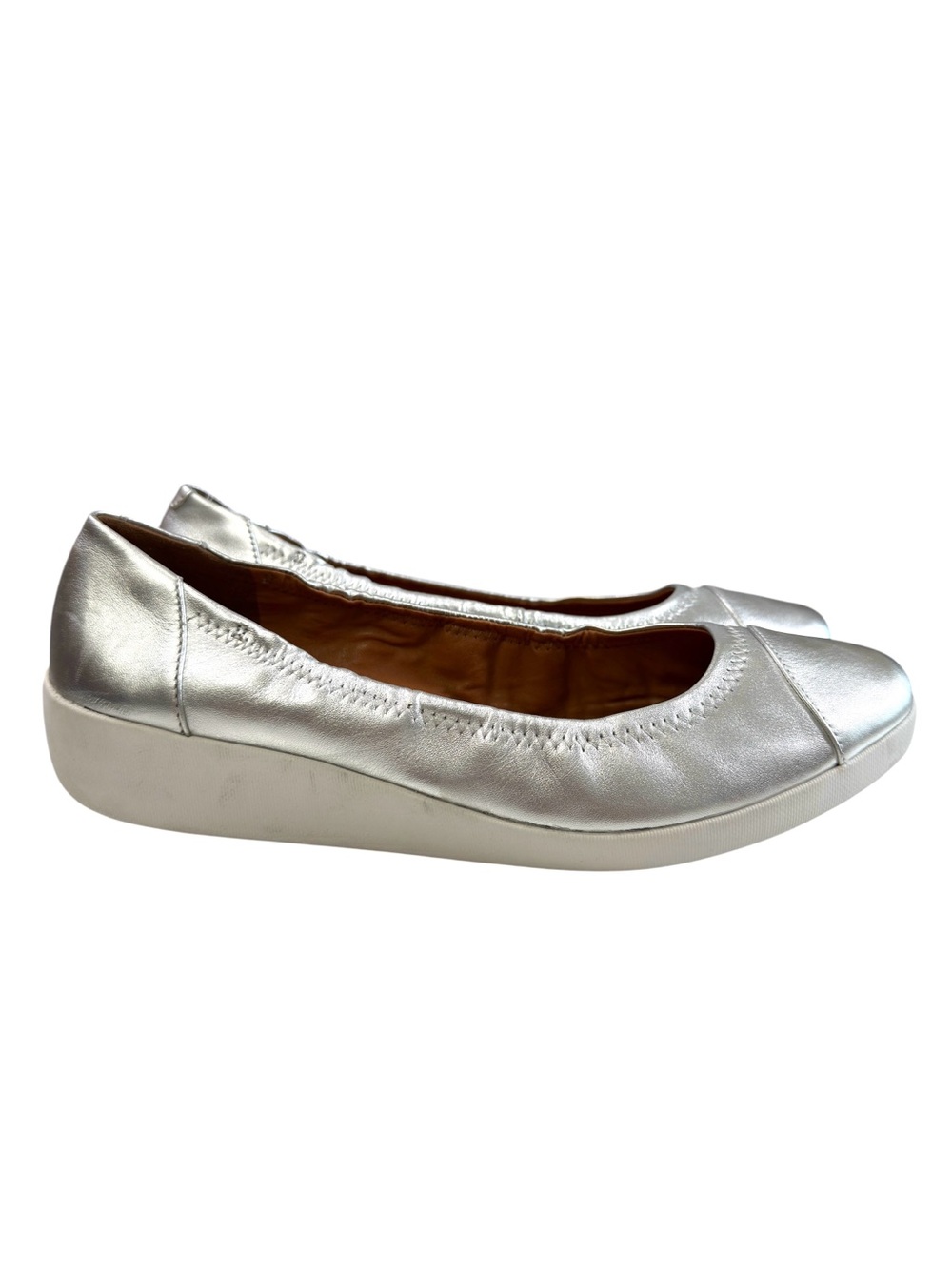 FitFlop F-Pop Ballerina Mini Wedge Shoes Silver Women’s Size 10